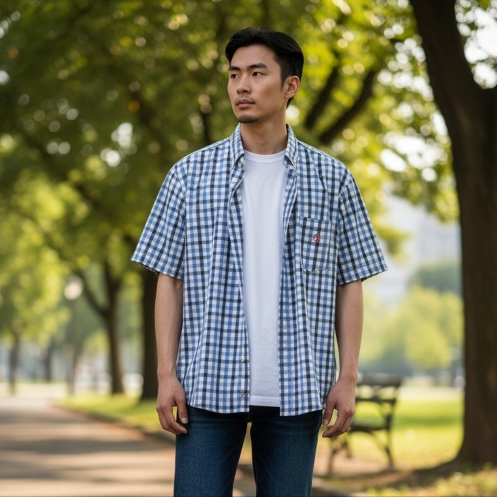 Duck Head Shirt Mens XL Blue Check Button Up Short Sleeve Cotton Classic Fit